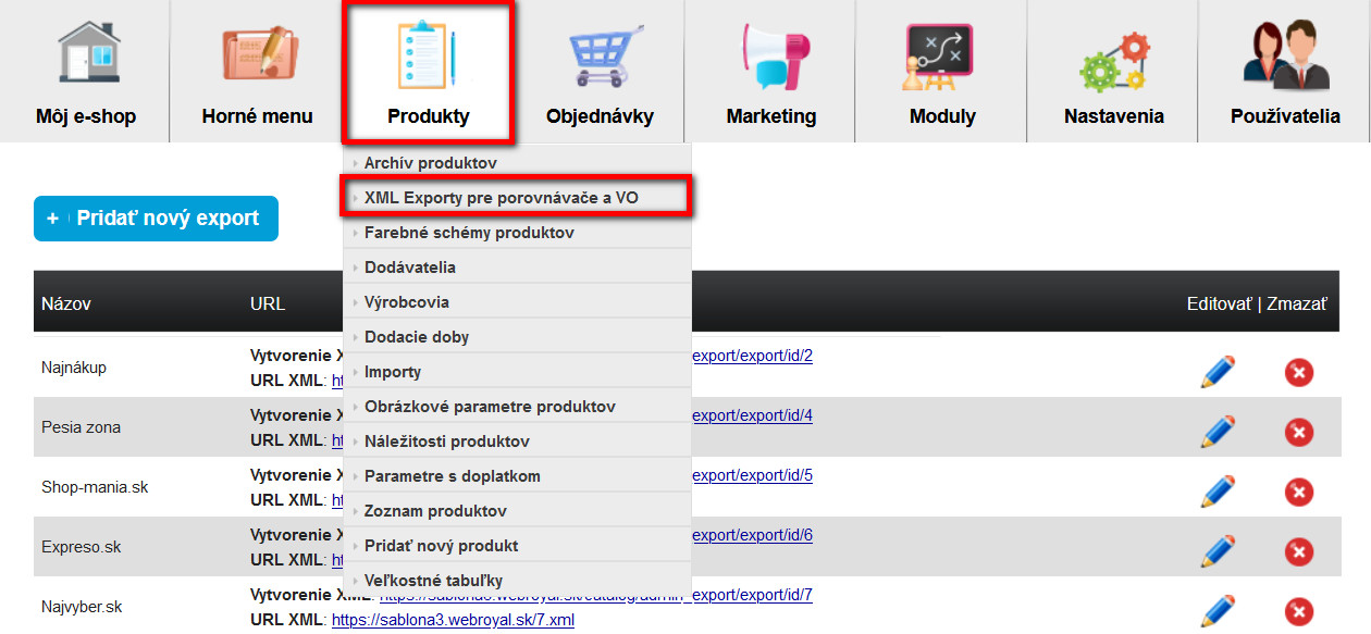 export v eshope pre heureku