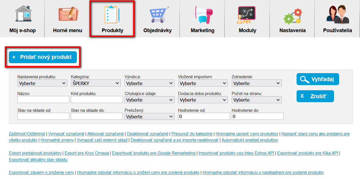 pridanie produktu