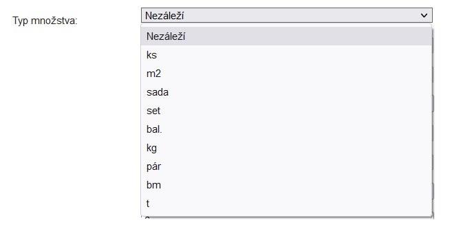 typ množstva eshopu